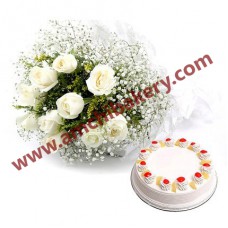 Pineapple cake with white flowers