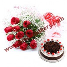 Choco cake with flowers bunch