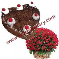 Flower basket with Blackforest Heart cake