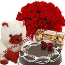 CAKE + TEDIBEAR + FLOWERS + CHOCOLATE BOX