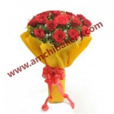 Red  Roses in yellow wrap 